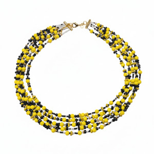 Wielowarstwowy Naszyjnik Boho - Słoneczna Energia w Czarnym Obramowaniu