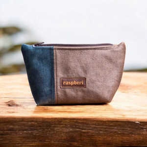 Niebiesko-brązowa welurowa kosmetyczki MIDI