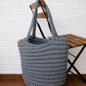 Torebka damska,na ramię,koszyk ze sznurka w kolorze szarym.