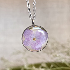 Srebrna zawieszka srebrny wisiorek naszyjnik żywica z żywicy kwiaty z kwiatami retro naturalna dziewczęca kobieca hortensja