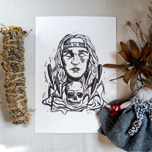 Linoryt „Marzanna” –ręcznie wykonana grafika ludowego symbolu wiosny i zimy