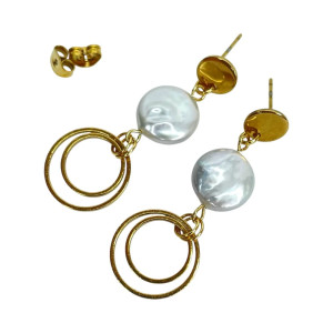 Perłowe kolczyki ze złoconymi okręgami c1307-2