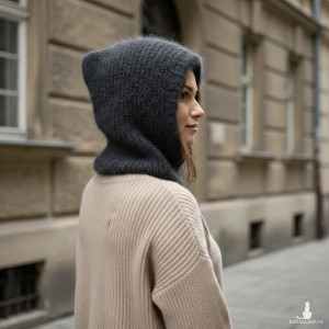 Miękka ciepła balaclava kominiarka kaptur czapka alpaka merino ręczna robota