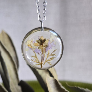 Srebrna zawieszka srebrny wisiorek żywica z żywicy kwiaty z kwiatami