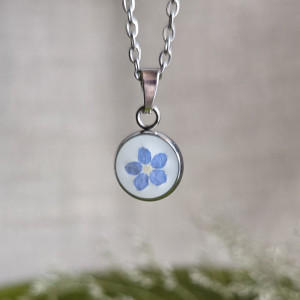 Srebrna zawieszka srebrny wisiorek niezapominajki kwiat naszyjnik żywica z żywicy kwiaty z kwiatami niezapominajka
