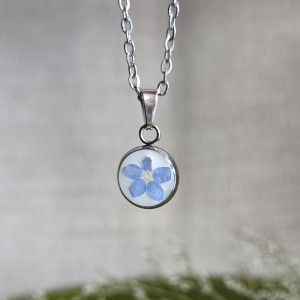 Srebrna zawieszka srebrny wisiorek niezapominajki kwiat naszyjnik żywica z żywicy kwiaty z kwiatami niezapominajka