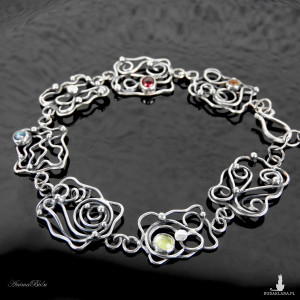 Bransoletka srebrna ażurowa z minerałami
