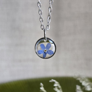 Srebrna zawieszka srebrny wisiorek niezapominajki kwiat naszyjnik żywica z żywicy kwiaty z kwiatami niezapominajka