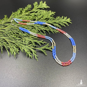 Krótki podwójny koralikowy naszyjnik niebiesko - różowy #1059