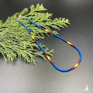 Krótki koralikowy naszyjnik - indiański niebieski #1058