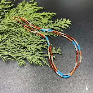 Krótki podwójny koralikowy naszyjnik brązowy #1069