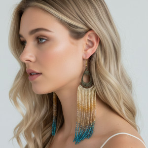 Kolczyki Frędzle Boho Lazurowa Kaskada