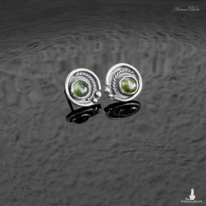 Kolczyki srebrne wkrętki z zielonym turmalinem