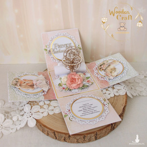 Exploding box komunijny, kartka na komunię "Rose Wine" GOTOWY