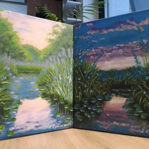 ZESTAW RĘCZNIE MALOWANYCH OBRAZÓW - DYPTYK NIEPOWTARZALNYCH BARW- 2x 30x24cm