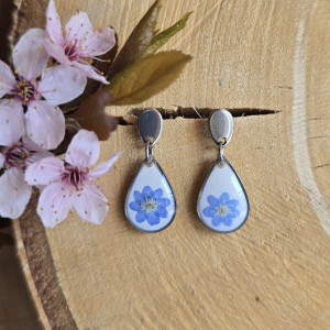 Kolczyki z niezapominajkami srebrne łezki