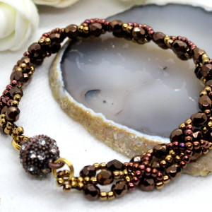 antyczny brąz - delikatna bransoletka z kryształków