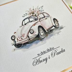 Ślubna kartka do koperty z autem na zamówienie
