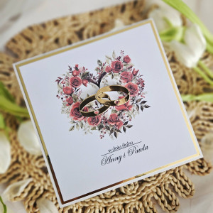 Ślubna kartka do koperty z obrączkami na zamówienie