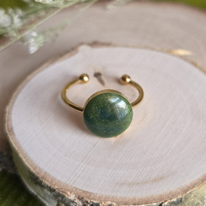 Złoty pierścionek regulowany zielony brokat