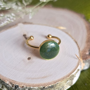 Złoty pierścionek regulowany zielony brokat