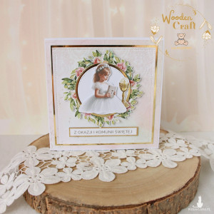 Kartka komunijna do koperty, Pamiątka Komunii, prezent "RoseWine4" GOTOWA