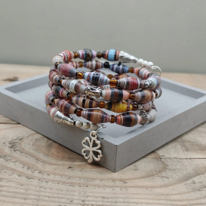 Bransoletka Boho z Papierowych Koralików Czterolistna Harmonia