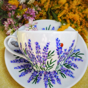 NA ZAMÓWIENIE ręcznie malowana filiżanka ze spodkiem zestaw