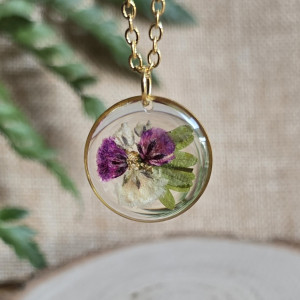 Jagodowy las złota zawieszka z kwiatami wisiorek