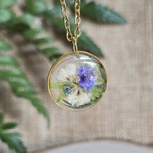 Jagodowy las złota zawieszka z kwiatami wisiorek