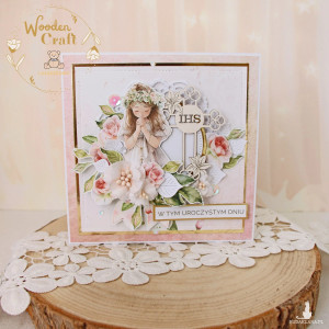 Kartka komunijna, Pamiątka Pierwszej Komunii, prezent "Rose Wine 2" GOTOWA