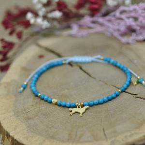 Flat coated retriever - bransoletka z turkusem, srebro pozłacane