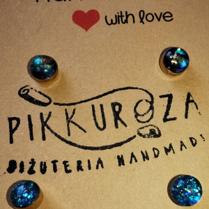 Zestaw kolczyków drobne zielone + niebieskie