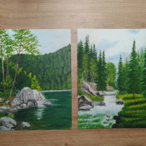 WYPRZEDAŻ KOLEKCJI - ZESTAW RĘCZNIE MALOWANYCH OBRAZÓW - CUDNA WIOSNA - 2x 30x24cm