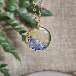 Niezapominajki złota zawieszka z kwiatami wisiorek