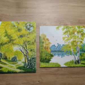 WYPRZEDAŻ KOLEKCJI - ZESTAW RĘCZNIE MALOWANYCH OBRAZÓW - W ŻÓŁTYCH ODCIENIACH - 1x 30x24cm + 1x 24x30cm