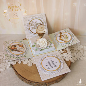 Exploding box komunijny, kartka na komunię "Greenery" GOTOWY