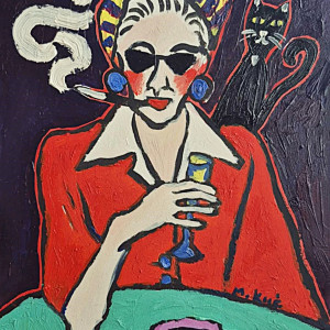 obraz ręcznie malowany portret ostatni łyk przed końcem świata