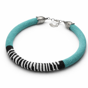 Naszyjnik Turkusowy Zwierzęce Wzory Zebra Ręcznie Robiony