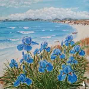 RĘCZNIE MALOWANY OBRAZ AKRYLOWY na ścianę, nad sofę, do salonu i sypialni "NIEBIAŃSKI BŁĘKIT" 30x30cm