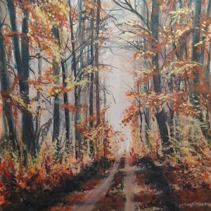 ZESTAW RĘCZNIE MALOWANYCH OBRAZÓW - TRYPTYK LEŚNY, POLSKI PEJZAŻ 1x 40x30cm, 2x 24x30cm