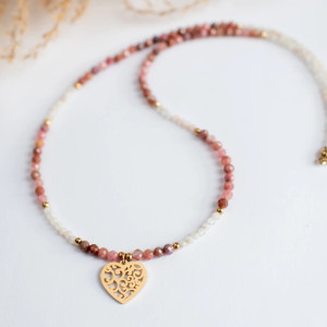 Naszyjnik rodonit + cytryn z sercem