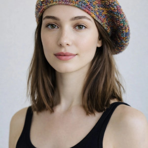 Wiosenny beret damski z antenką ręcznie robiony bawełna one size