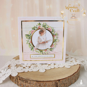 Kartka komunijna do koperty, Pamiątka Komunii, prezent "RoseWine6" GOTOWA