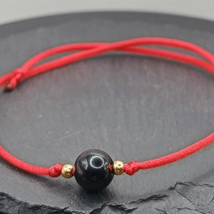 Bransoletka regulowana ochronna, czarny turmalin,stal szlachetna