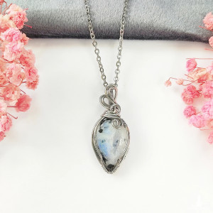 Naszyjnik Kamień Księżycowy stal chirurgiczna wisiorek handmade wirewrapping