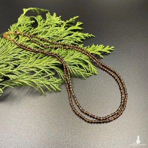 Krótki podwójny koralikowy naszyjnik brązowy #1071