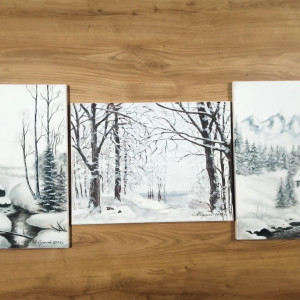POSEZONOWA WYPRZEDAŻ ZESTAWU OBRAZÓW W STYLU SKANDYNAWSKIM - TRYPTYK "ZIMOWY SPOKÓJ" 3x 40x30cm
