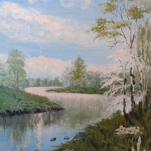 ZESTAW AKRYLOWO-OLEJNYCH OBRAZÓW - DYPTYK " KONTRAST ZIMA-LATO" - 2x 30x24cm