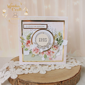 Kartka komunijna do koperty, Pamiątka Komunii, prezent "RoseWine7" GOTOWA